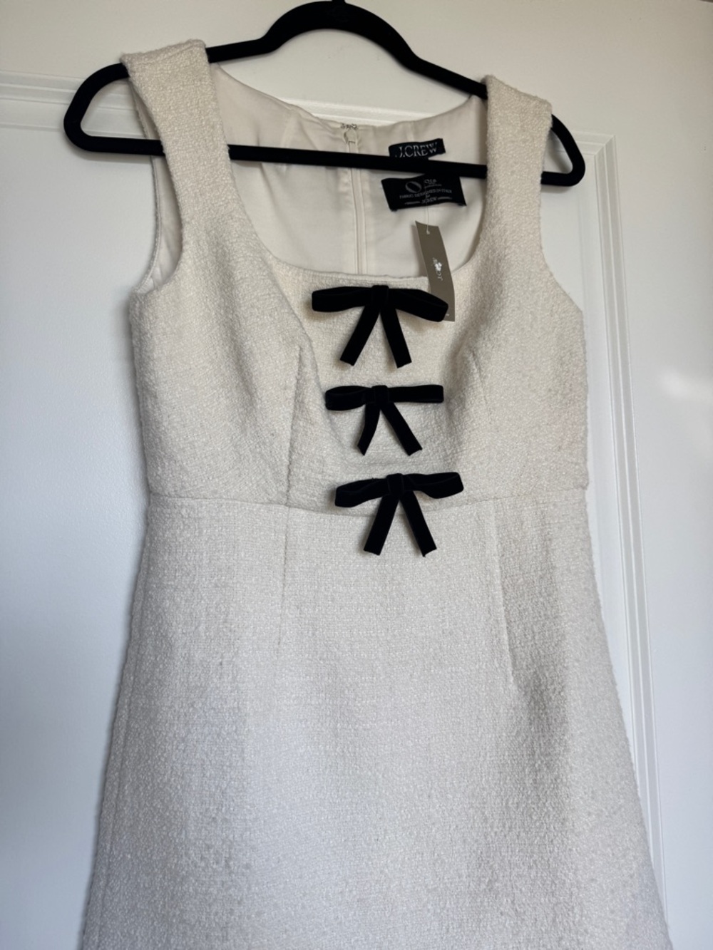 NWT | J. CREW Women’s Sophia Dress with Velvet Bows in Tweed | Ivory | Size 4 - Picture 4 of 16